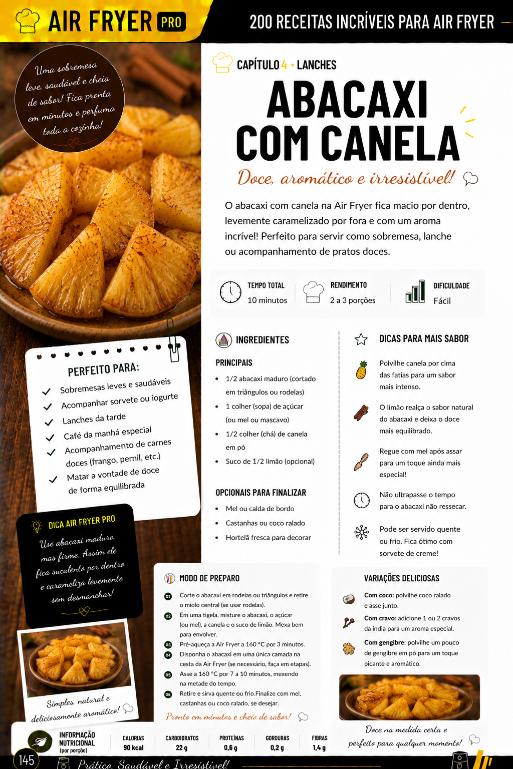 Página interna com ingredientes e tempo